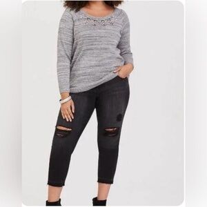 Torrid Gray Marled Gem Jewel Scoop Neck Knit Casual Sweater Womens 2X‎